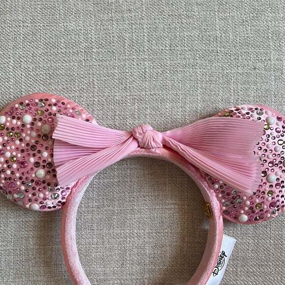 Disney x Baublebar Pink Rhinestone Pearl Pleated Bow Minnie Mouse Headband - Picture 4 of 10